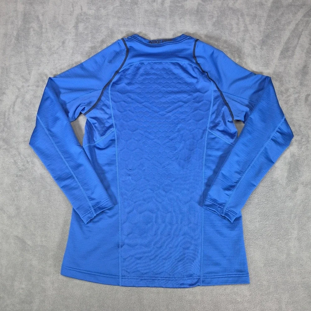 Nike Pro Hyperwarm Mens Medium Blue Fitted Long Sleeve Thermal Athletic Top